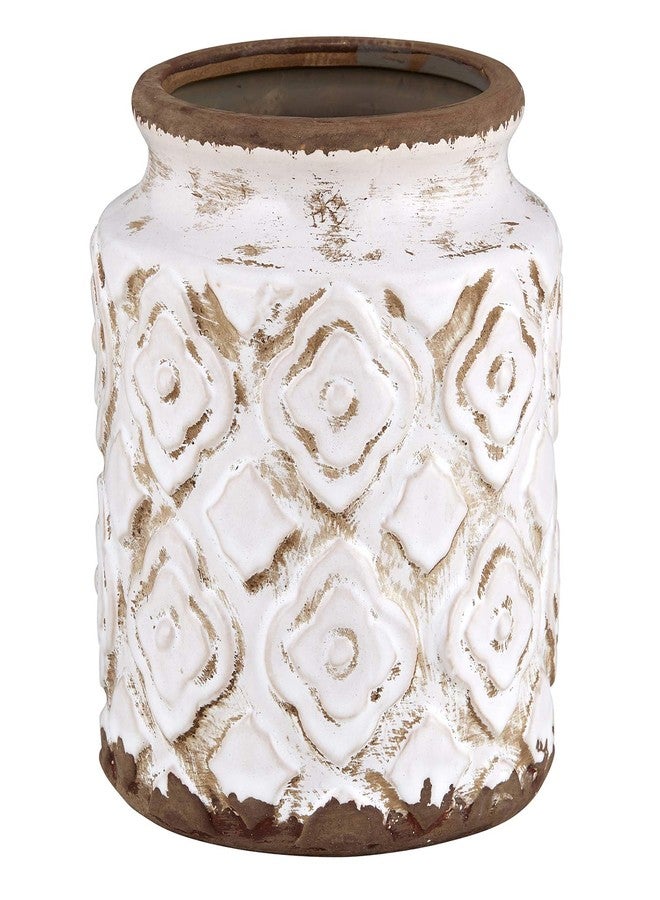 47th & Main Antiqued Ceramic Vase 5.70 x 6.30-inches, Creamy White Cylinder - Image 1